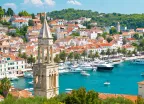 Aerial view of Hvar island and ferry port in Croatia